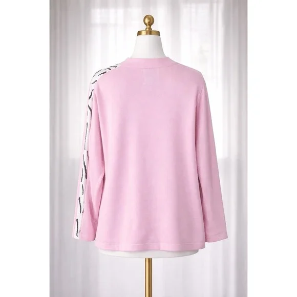 New Storybook Knits Sweater Full Zip Cardigan Pink Zebra Sequin Women's Size 2X - Picture 2 of 13